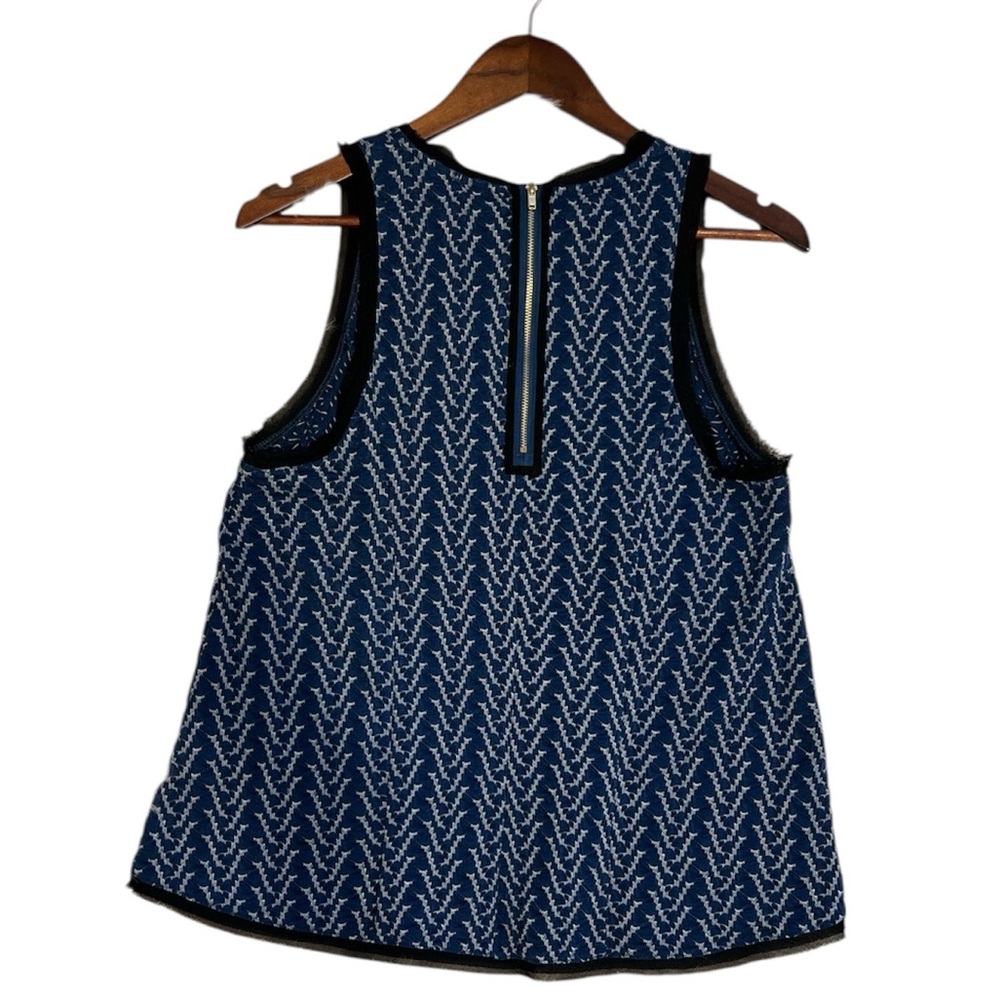 Anthropologie Textured Jacquard Sleeveless Top Dark Blue Geometric Tank Medium - Picture 2 of 12